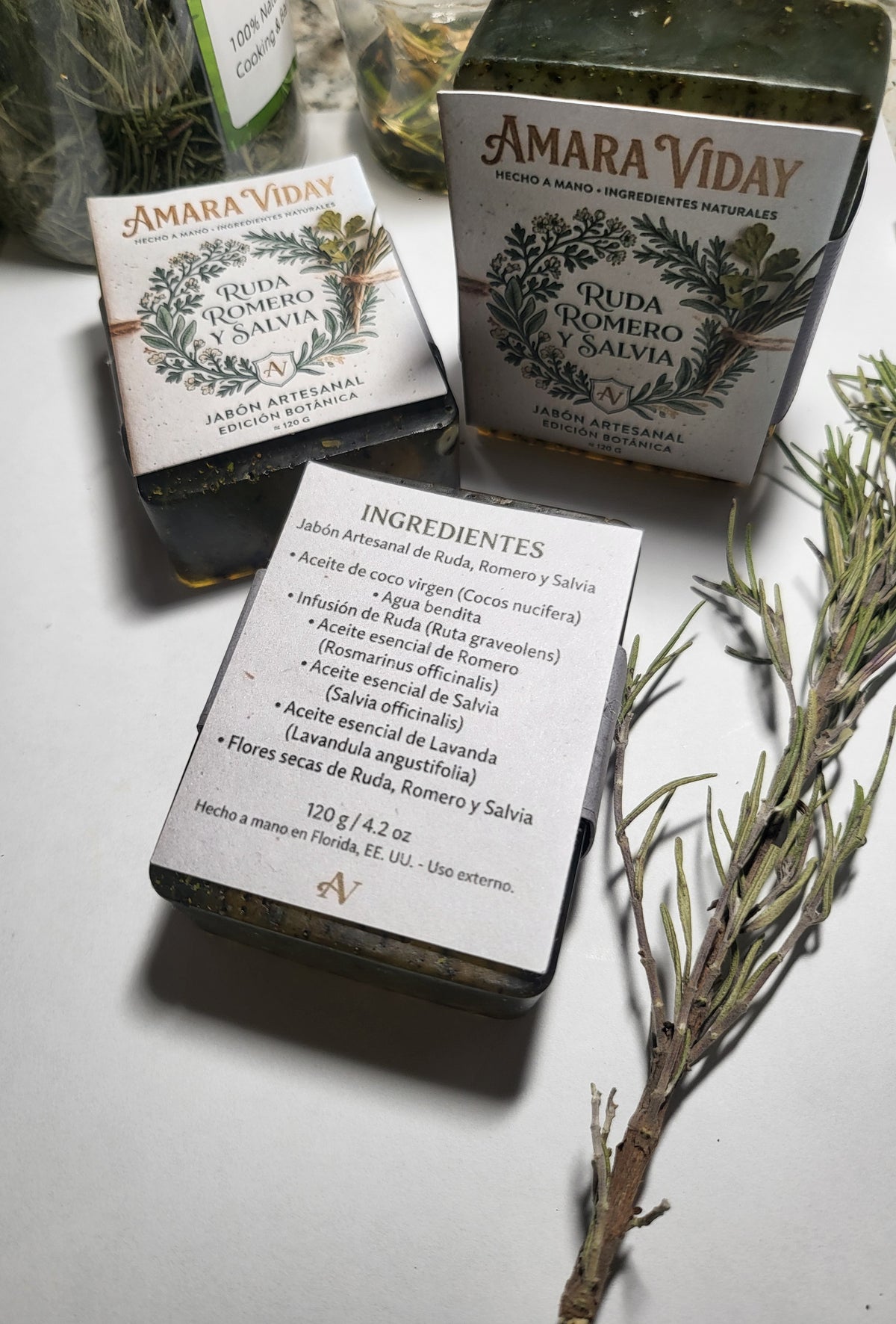Jabón Artesanal de Ruda, Romero y Salvia